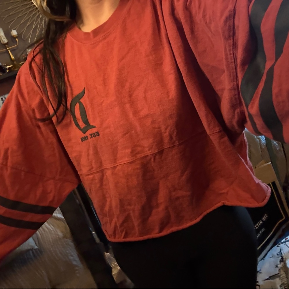 Disneyland jersey Red Orange  and Black Cropped Sweatshirt (cropped)